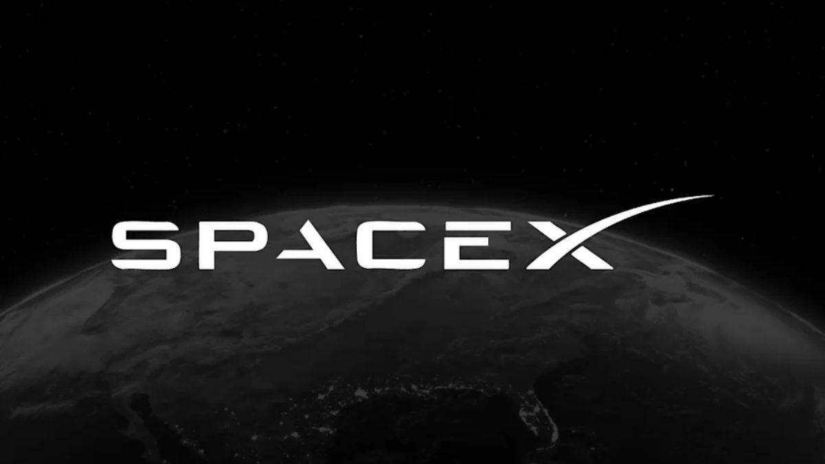 The SpaceX logo over a dark view of Earth from space.