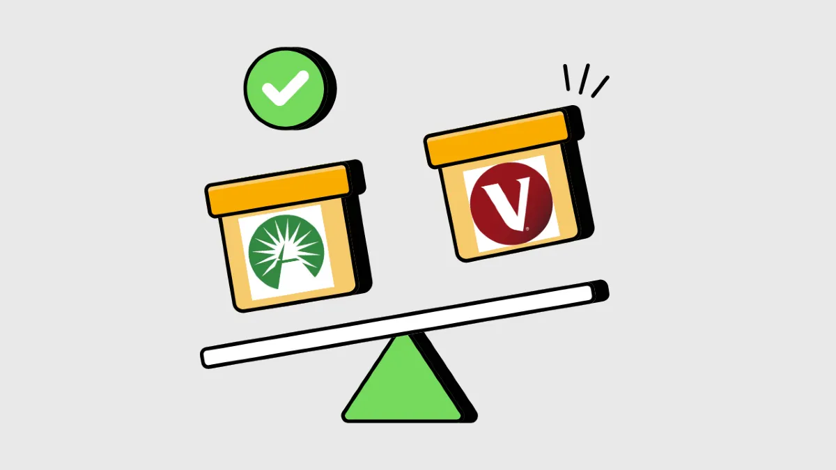 A graphic showing the Fidelity logo and the Vanguard logo side-by-side on scale. 