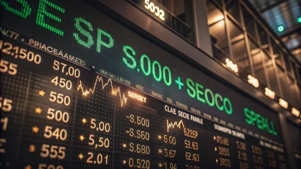 A picture of the stock ticker board. 
