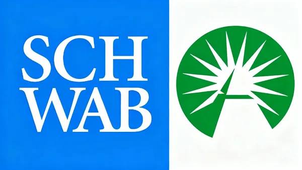 A picture of the Charles Schwab and Fidelity Investments logo side-by-side. 